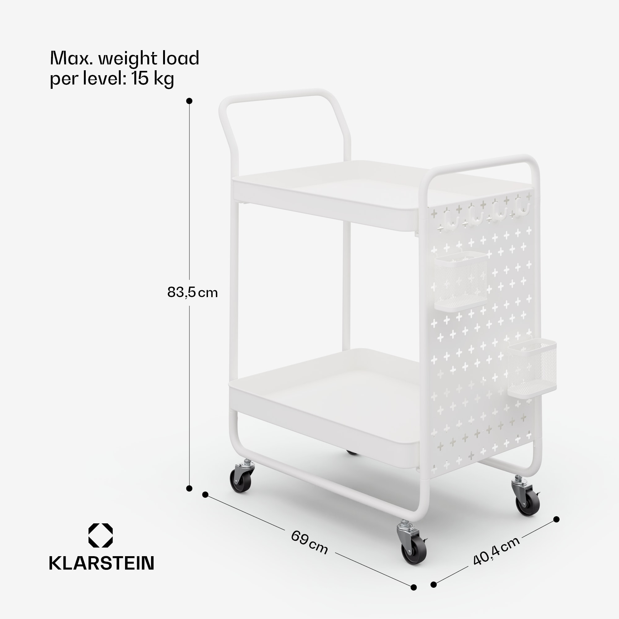 Klarstein Chibi , servírovací vozík, 2 police, kovový, koše, háčiky, mobilný – Obrázok 5