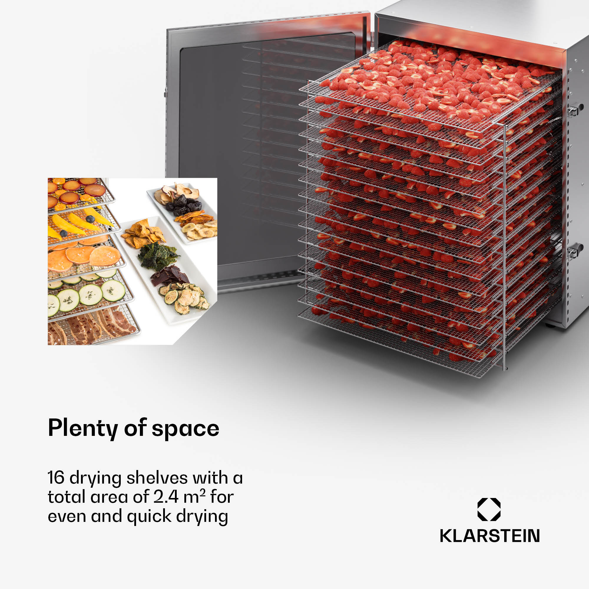 Klarstein Captain Jerky 160, sušička potravín, 1500 W, 30-90 °C, 24-hod. časovač, nehrdzavejúca oceľ – Obrázok 2