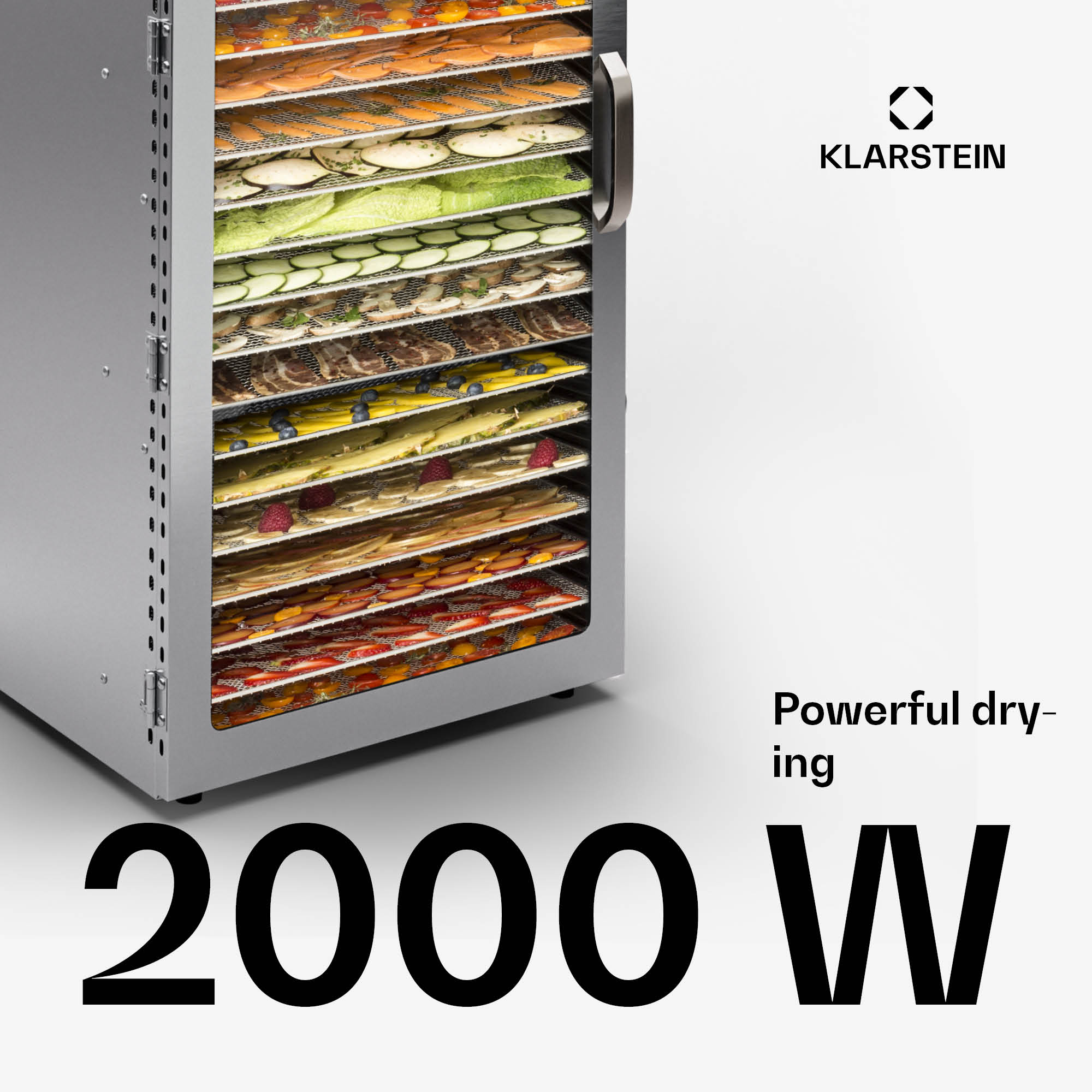 Klarstein Captain Jerky 200, sušička potravín, 2000 W, 30-90 °C, 24-hod. časovač, nehrdzavejúca oceľ