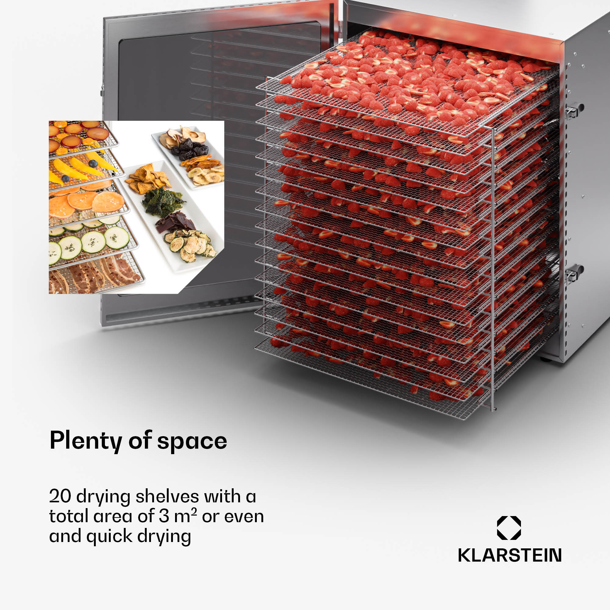 Klarstein Captain Jerky 200, sušička potravín, 2000 W, 30-90 °C, 24-hod. časovač, nehrdzavejúca oceľ – Obrázok 2