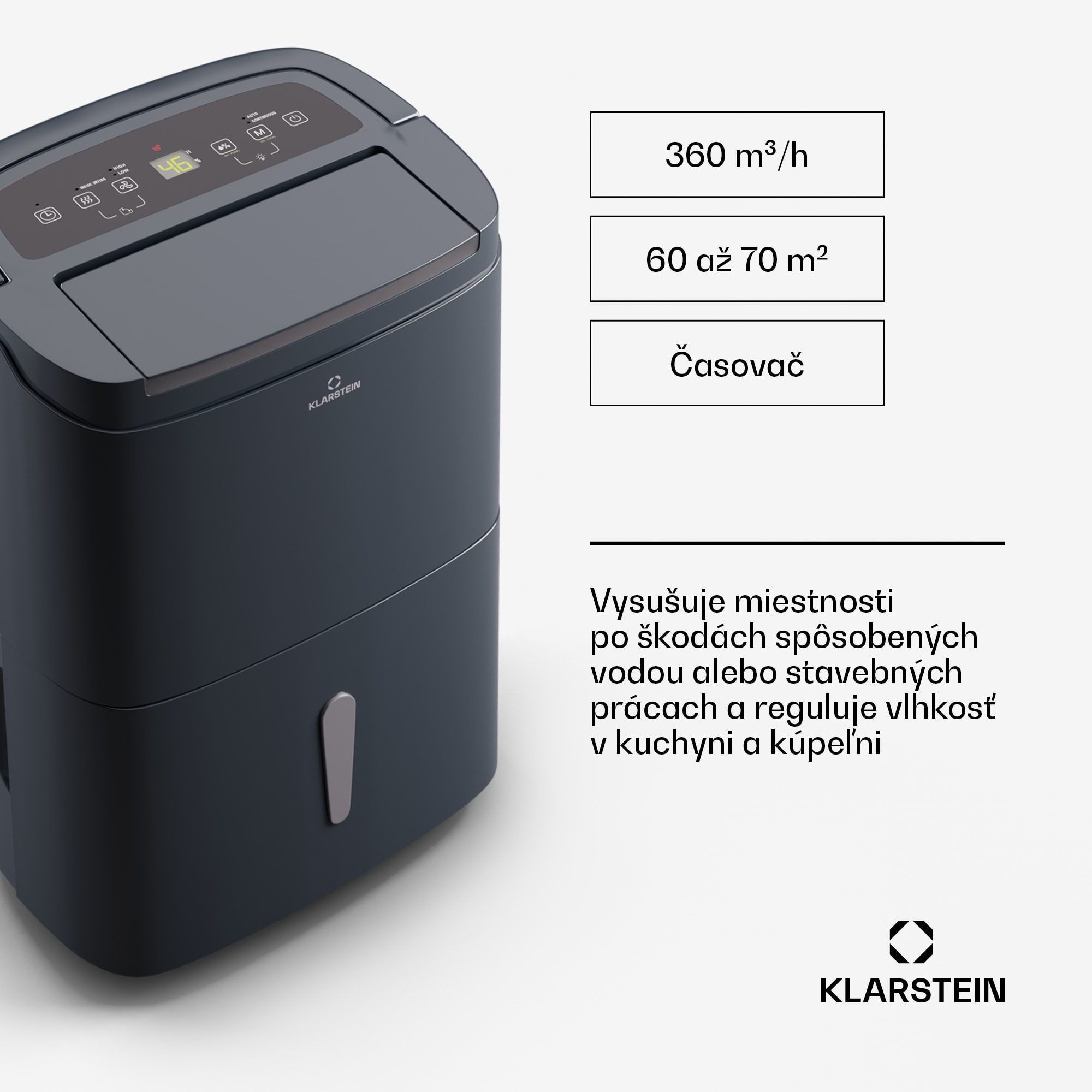 Klarstein DryFy Connect 40 Smart, Odvlhčovač, WiFi, Kompresia, 40l/d, 60-70m² – Obrázok 3
