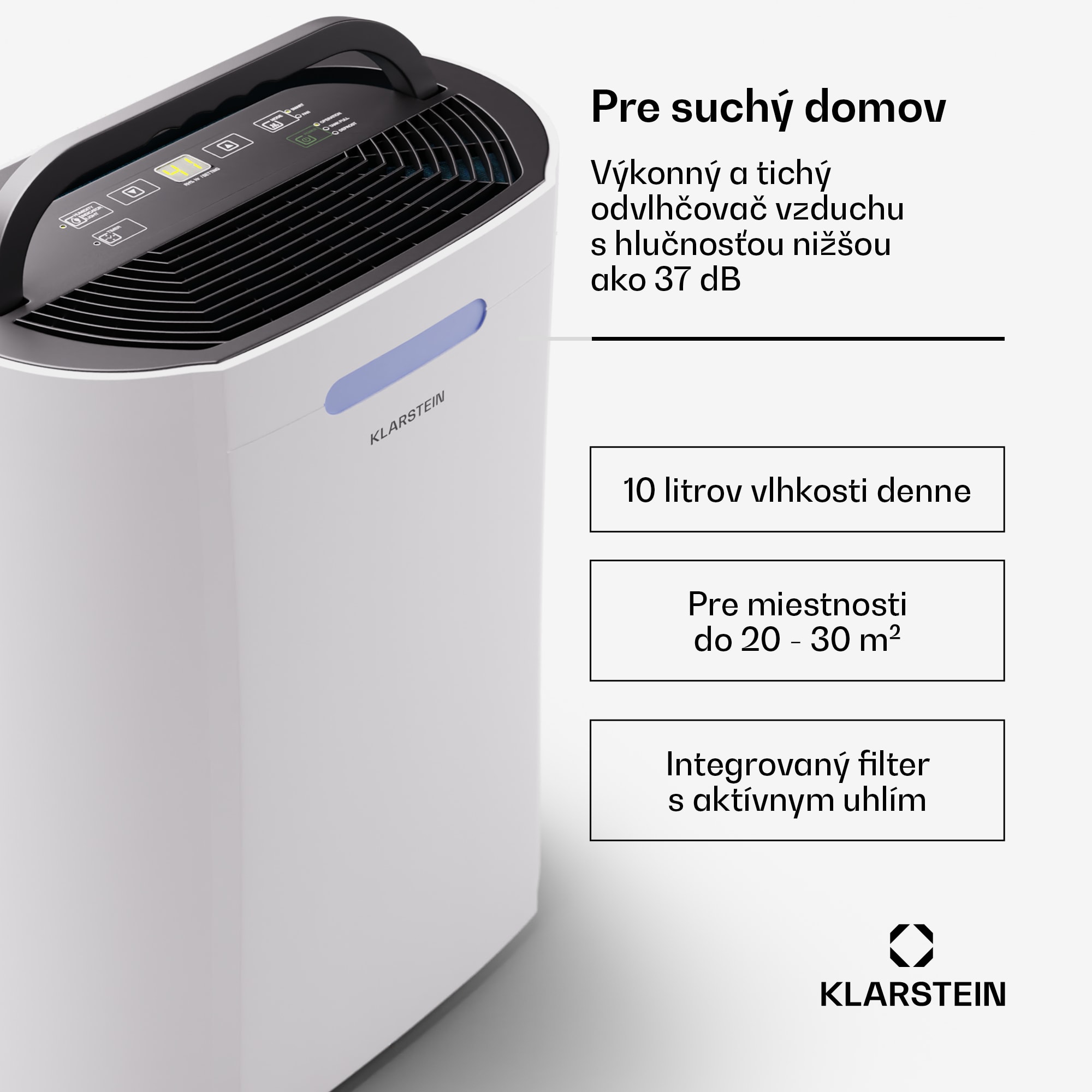 Klarstein AeroDry 10 Odvlhčovač 165W 10l/d 135m³/h 20-30 m² DrySelect 37dB