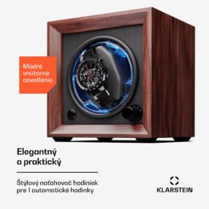 Klarstein Brienz 1, naťahovač hodiniek, 1 hodinky, 4 režimy, drevený vzhľad, modré vnútorné osvetlenie