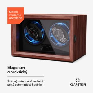 Klarstein Brienz 2, naťahovač hodiniek, 2 hodinky, 4 režimy, drevený vzhľad, modré vnútorné osvetlenie