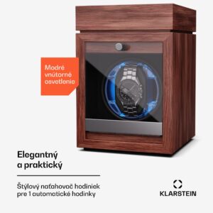 Klarstein Brienz 1, naťahovač hodiniek, 1 hodinky, 4 režimy, drevený vzhľad, modré vnútorné osvetlenie