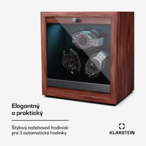 Klarstein Brienz 3, naťahovač hodiniek, 3 hodinky, 4 režimy, drevený vzhľad, modré vnútorné osvetlenie