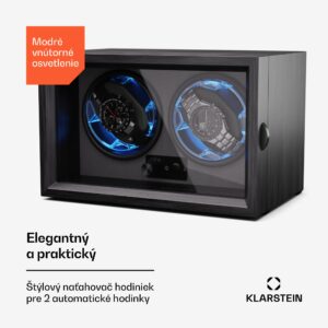 Klarstein Brienz 2, naťahovač hodiniek, 2 hodinky, 4 režimy, drevený vzhľad, modré vnútorné osvetlenie