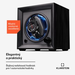 Klarstein Brienz 1, naťahovač hodiniek, 1 hodinky, 4 režimy, drevený vzhľad, modré vnútorné osvetlenie
