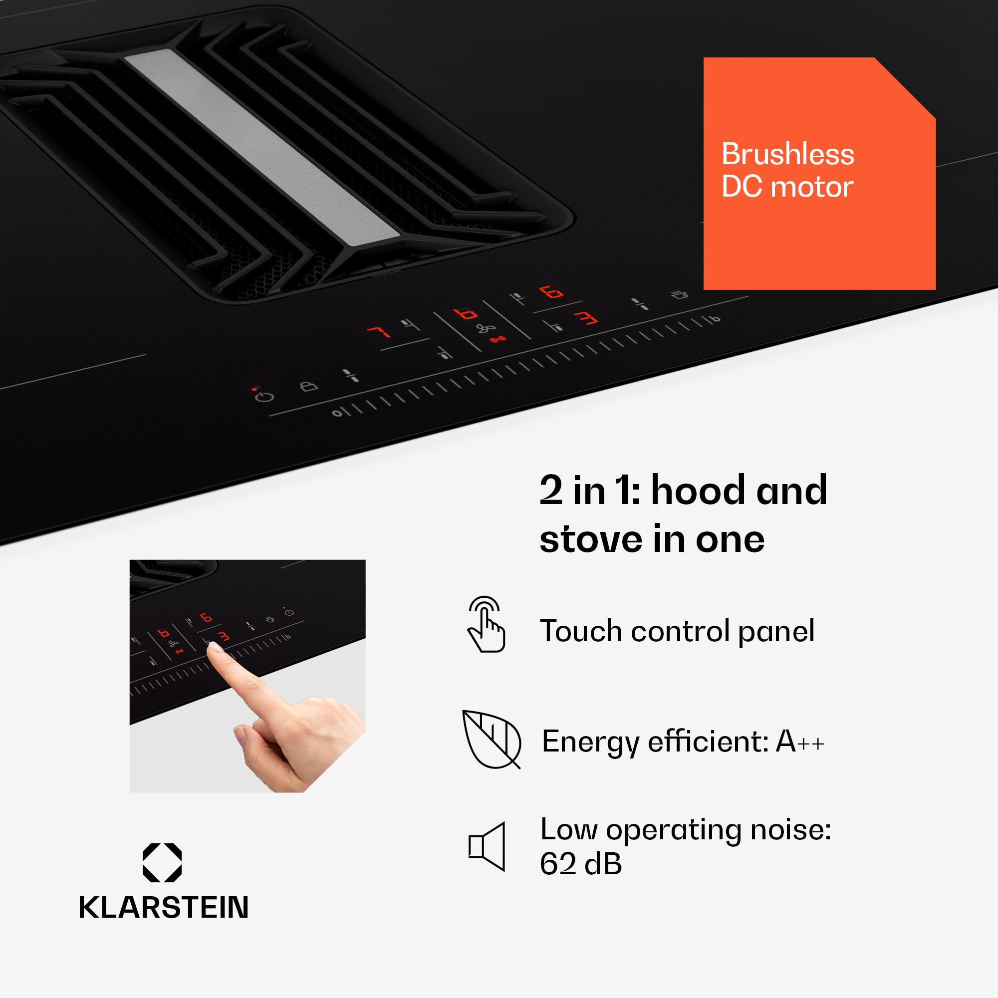 Klarstein AirJet 83, Down Air System, indukčný sporák + DownAir-digestor, 754 m³/h, A – Obrázok 3