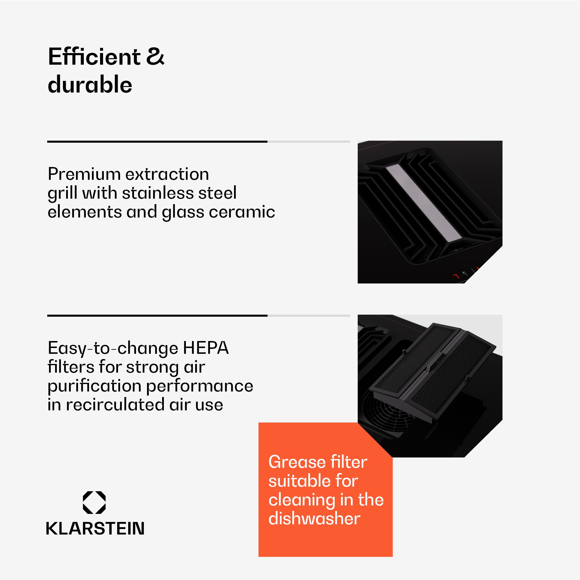 Klarstein AirJet 90, Down Air System, indukčný sporák + DownAir-digestor, 754 m³/h, A – Obrázok 5