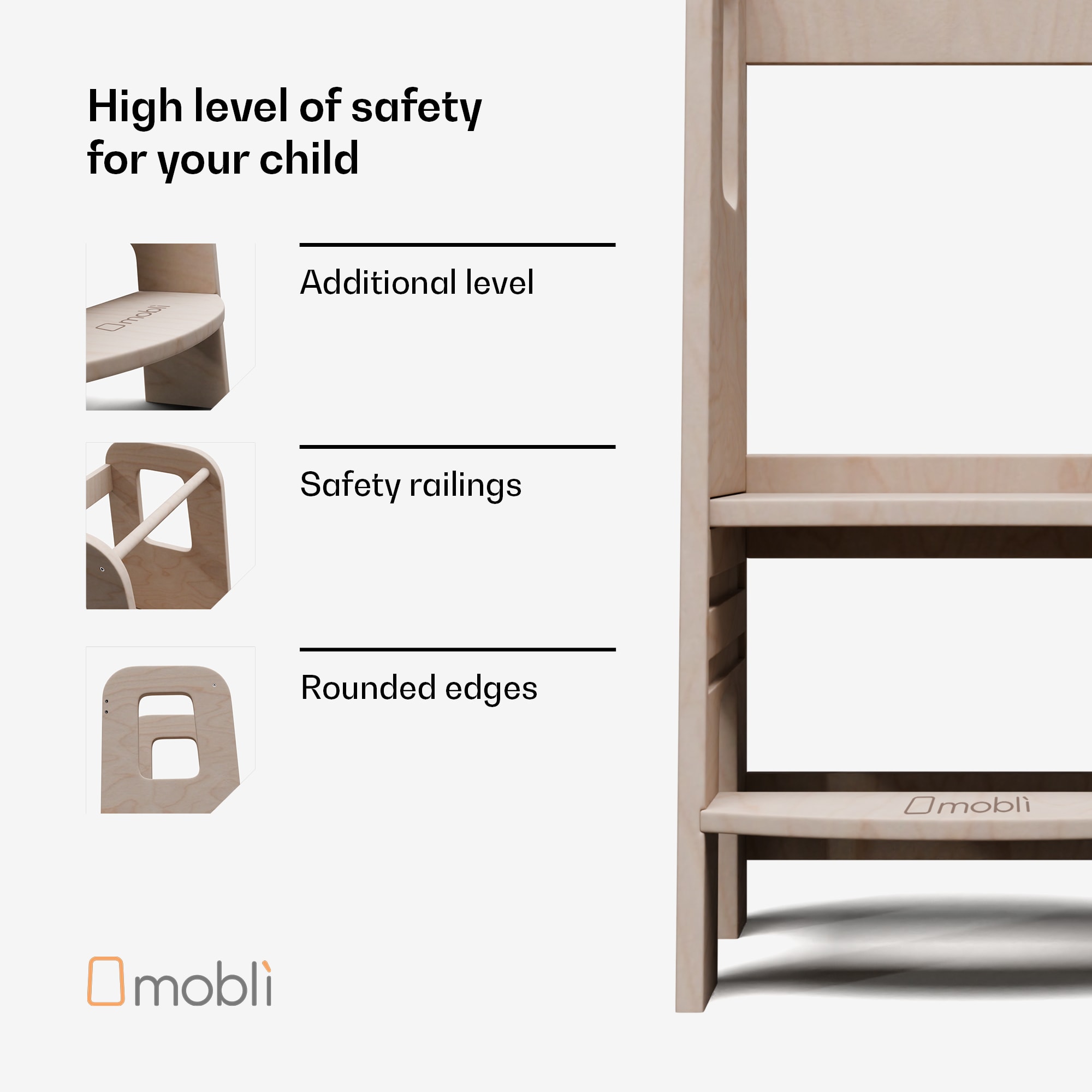 Mobli Ully Montessori, učebná veža, MDF, 40,5 x 86 x 38 cm, výškovo nastaviteľná – Obrázok 3