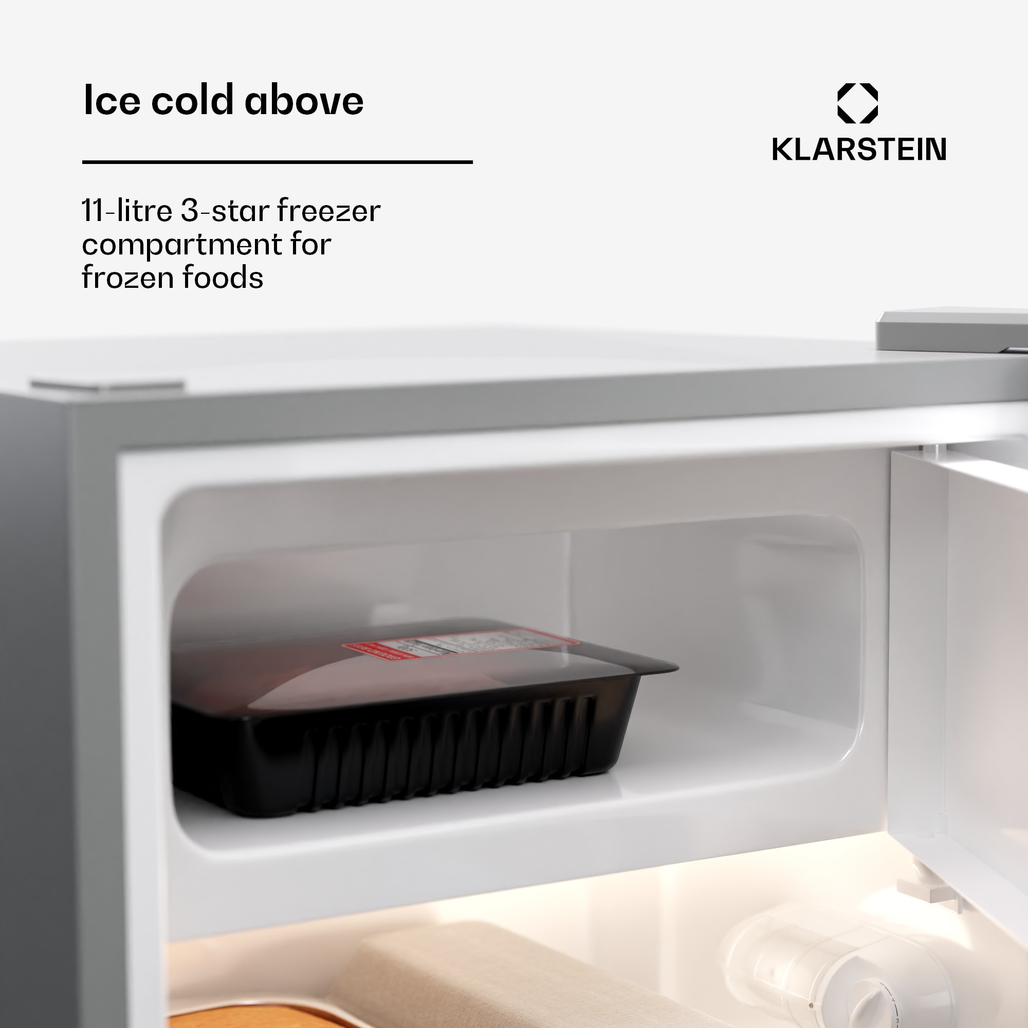 Klarstein Cool Cousin, chladnička s mrazničkou, 70/11 l, 40 dB, 2 police – Obrázok 3