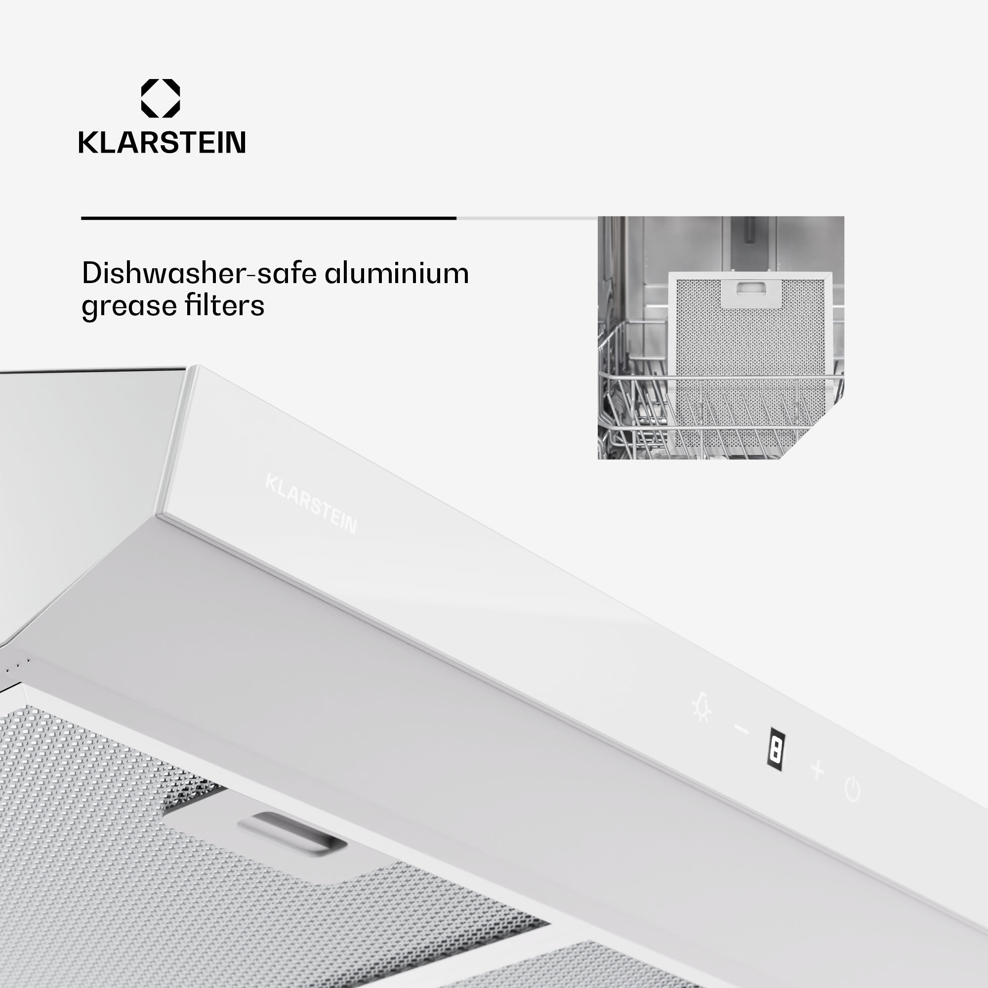 Klarstein Contempo Neo, digestor, podskrinkový, recirkulácia, 175 m³/h, SenseControl, integrované dotykové ovládanie, nehrdzavejúca oceľ / akrylové sklo – Obrázok 5