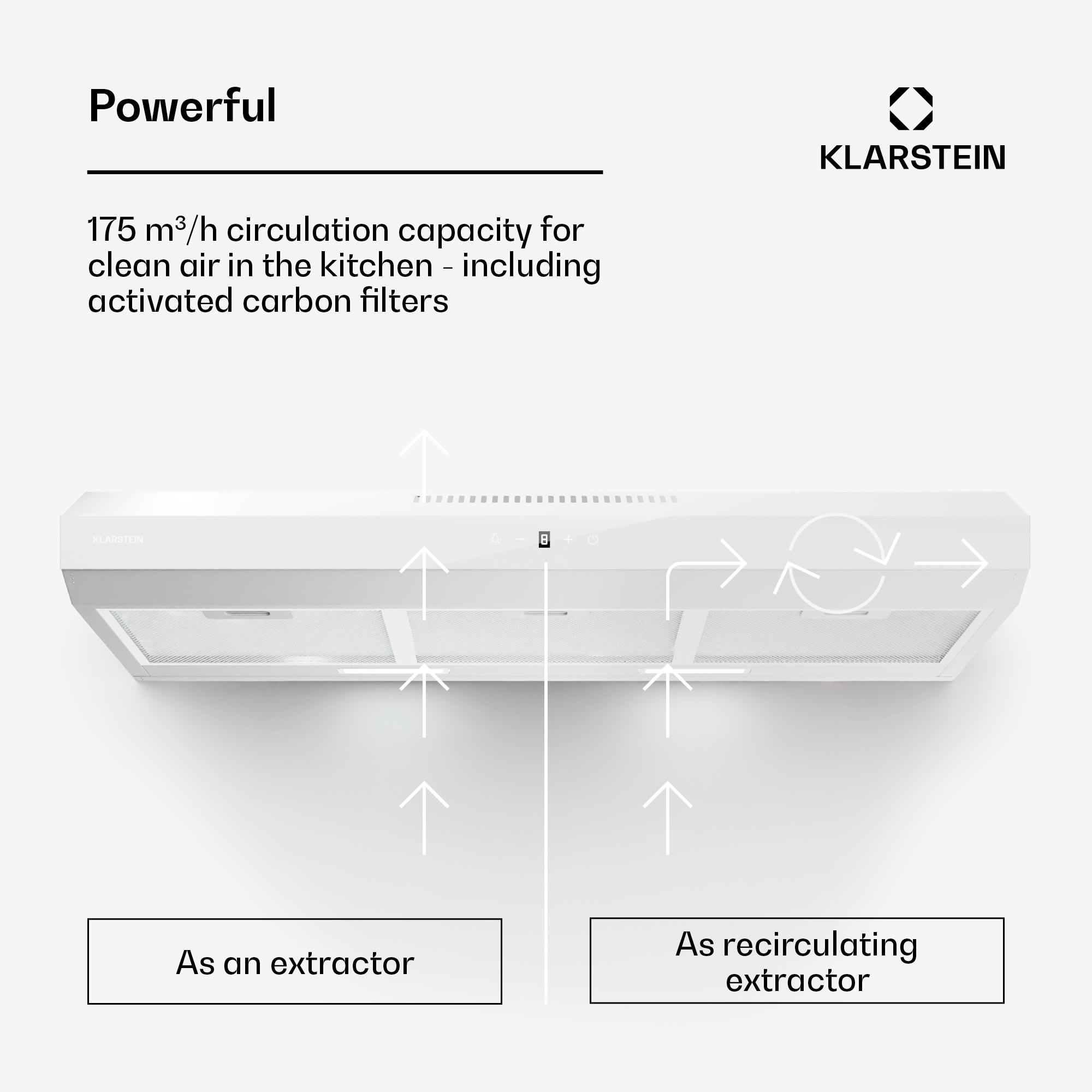 Klarstein Contempo Neo, digestor, podskrinkový, recirkulácia, 175 m³/h, SenseControl, integrované dotykové ovládanie, nehrdzavejúca oceľ / akrylové sklo – Obrázok 2