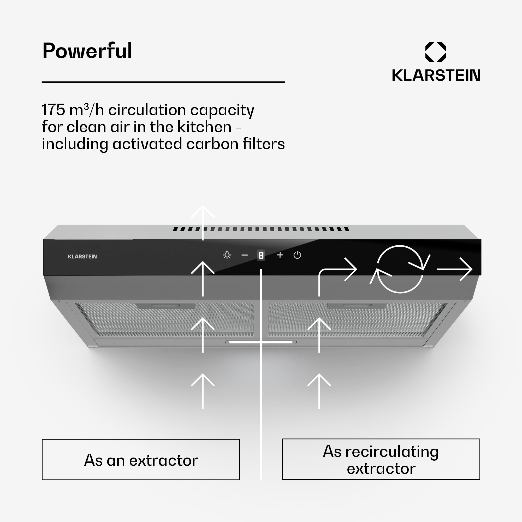 Klarstein Contempo Neo, digestor, podskrinkový, recirkulácia, 175 m³/h, SenseControl, integrované dotykové ovládanie – Obrázok 2