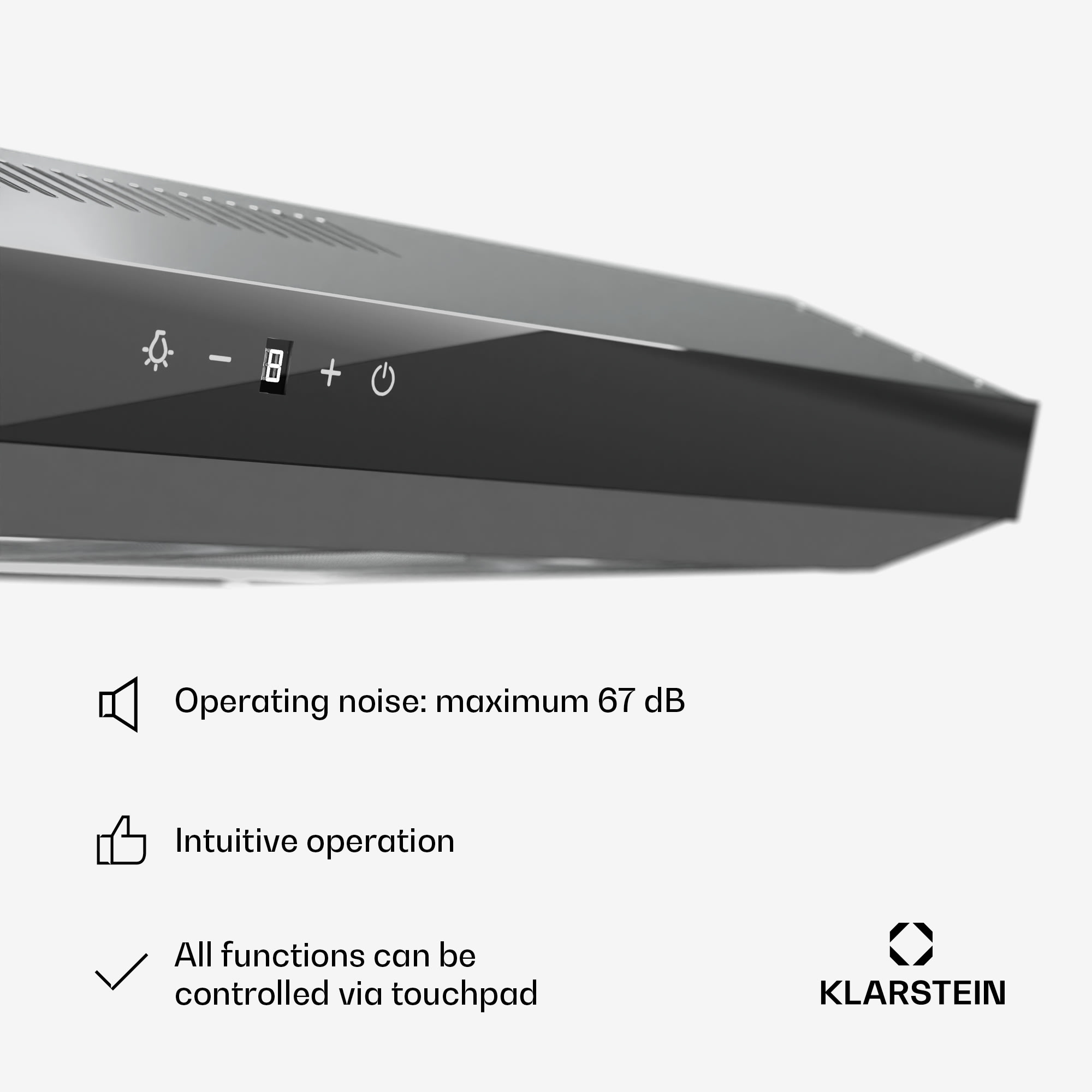 Klarstein Contempo Neo, digestor, podskrinkový, recirkulácia, 175 m³/h, SenseControl, integrované dotykové ovládanie, nehrdzavejúca oceľ / akrylové sklo – Obrázok 4