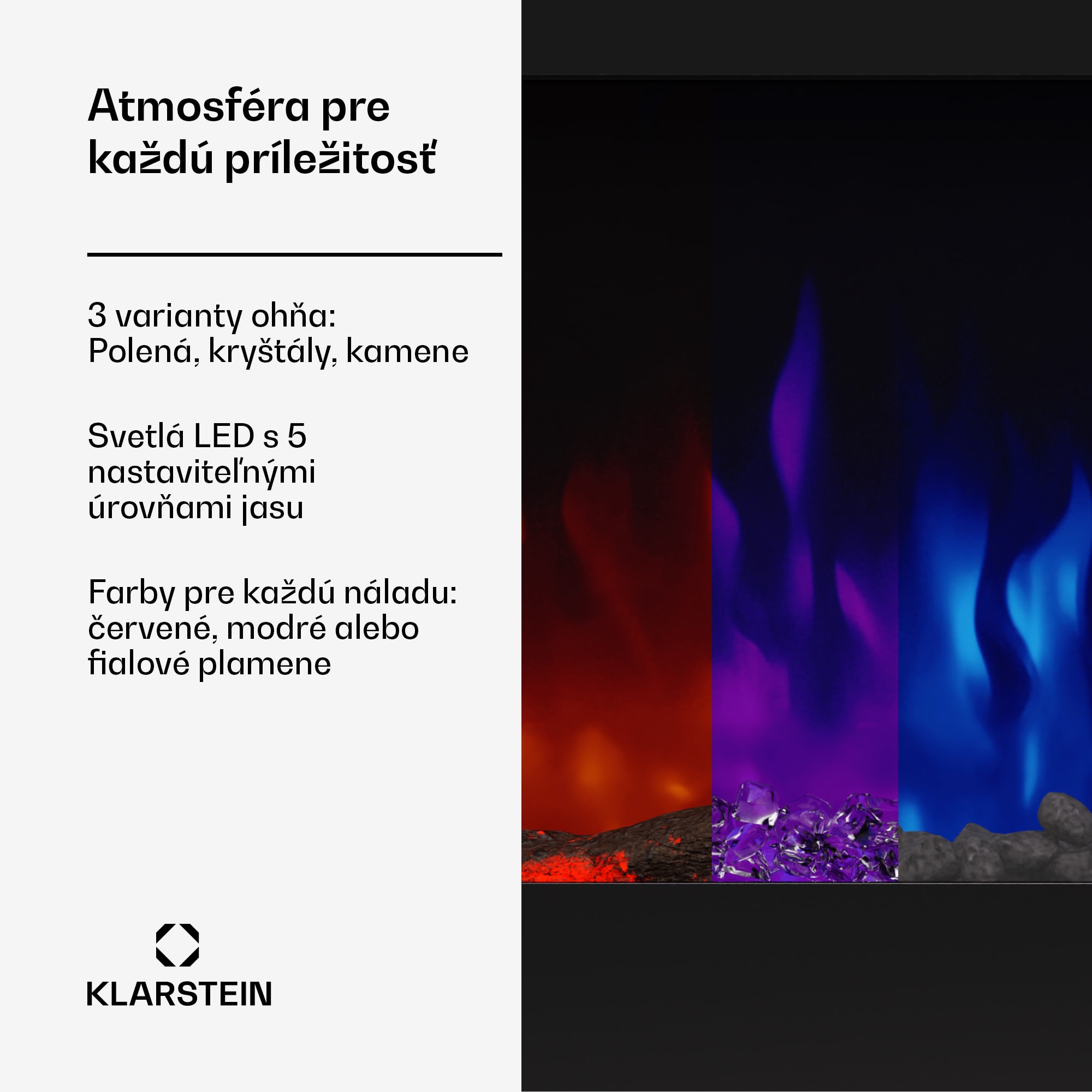 Klarstein Galeras 152, elektrický nástenný krb, 1800 W, LED – Obrázok 3