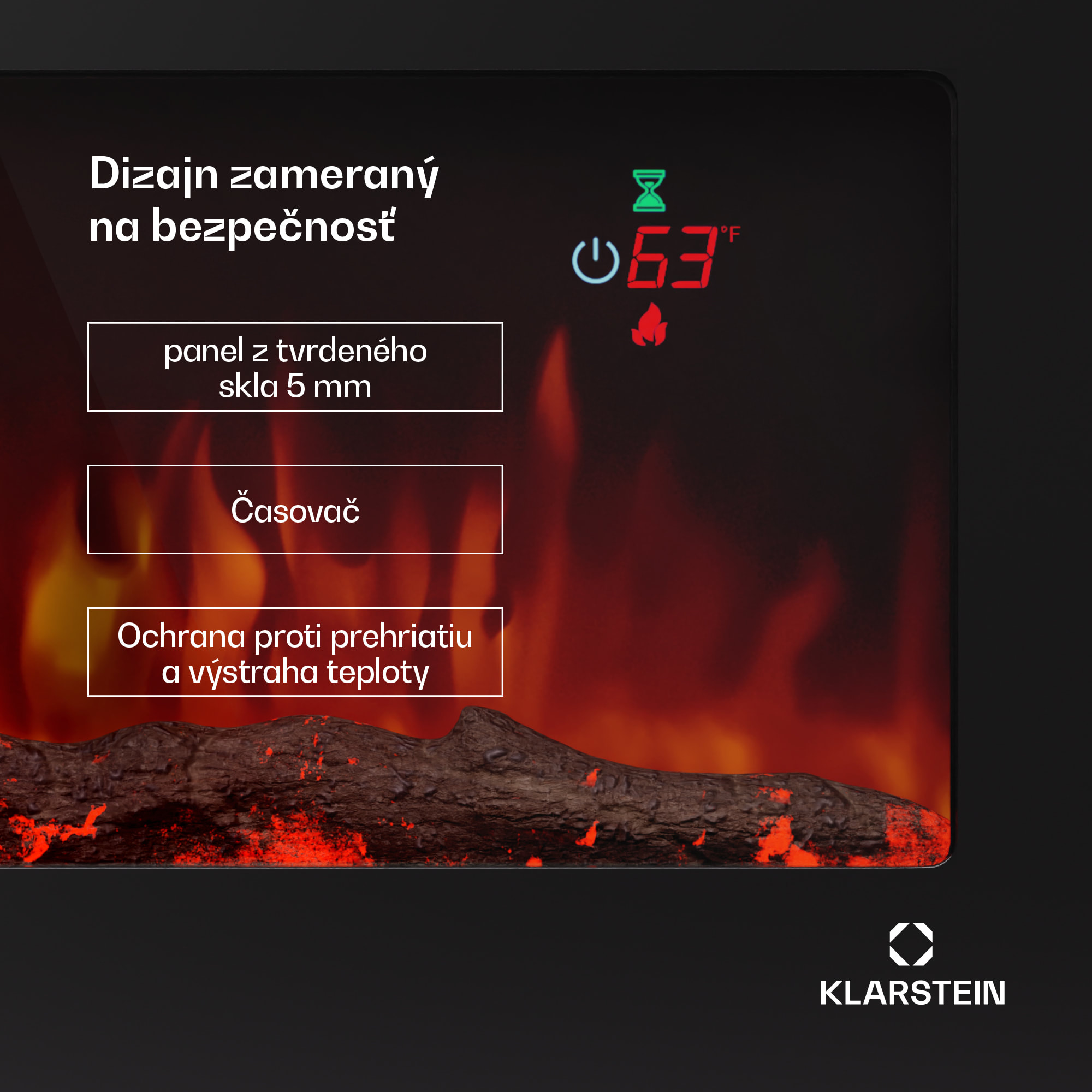 Klarstein Galeras 152, elektrický nástenný krb, 1800 W, LED – Obrázok 5