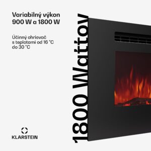 Klarstein Galeras 178, elektrický nástenný krb, 1800 W, LED