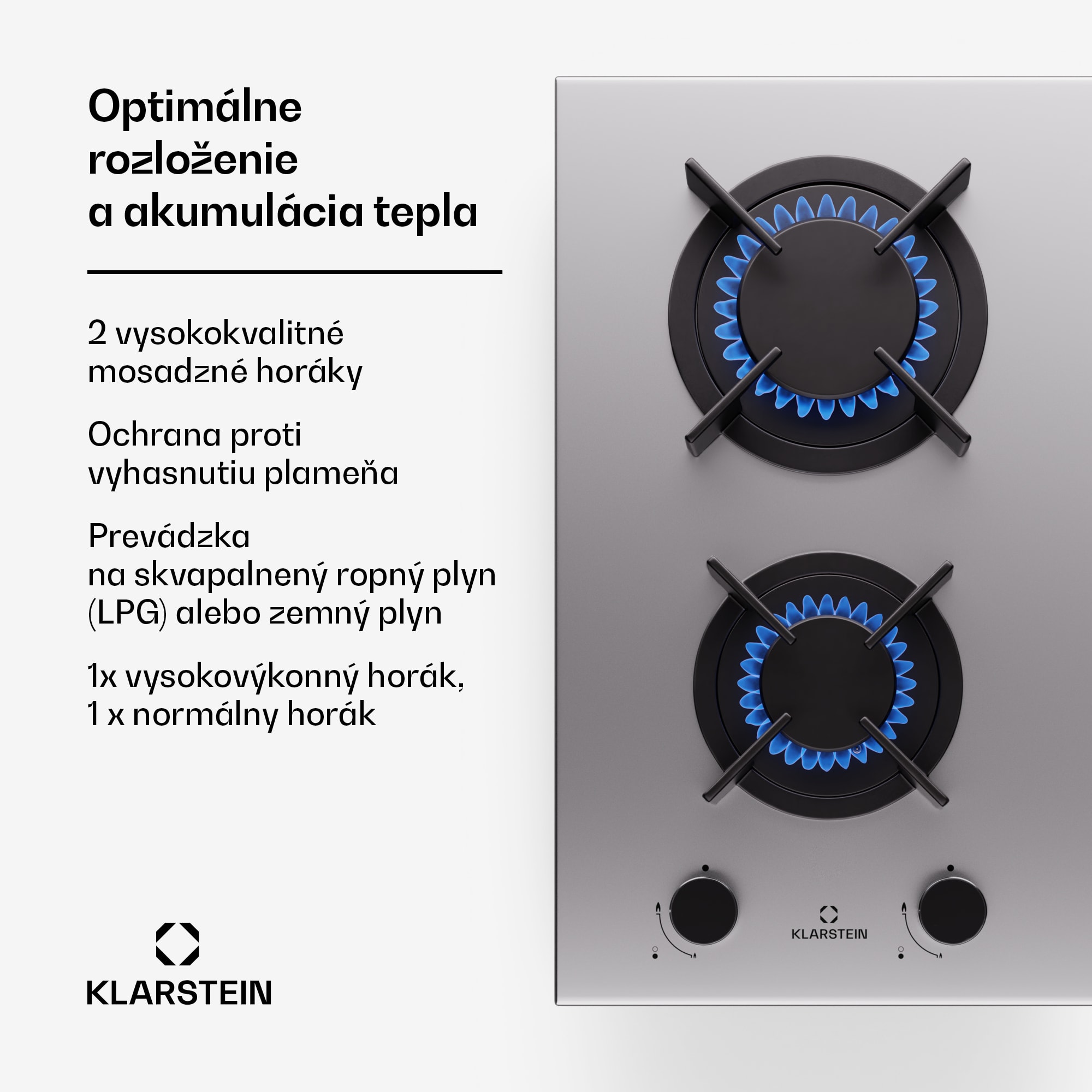 Klarstein Goldflame, plynová varná doska, 2 mosadzné horáky, nehrdzavejúca oceľ – Obrázok 2