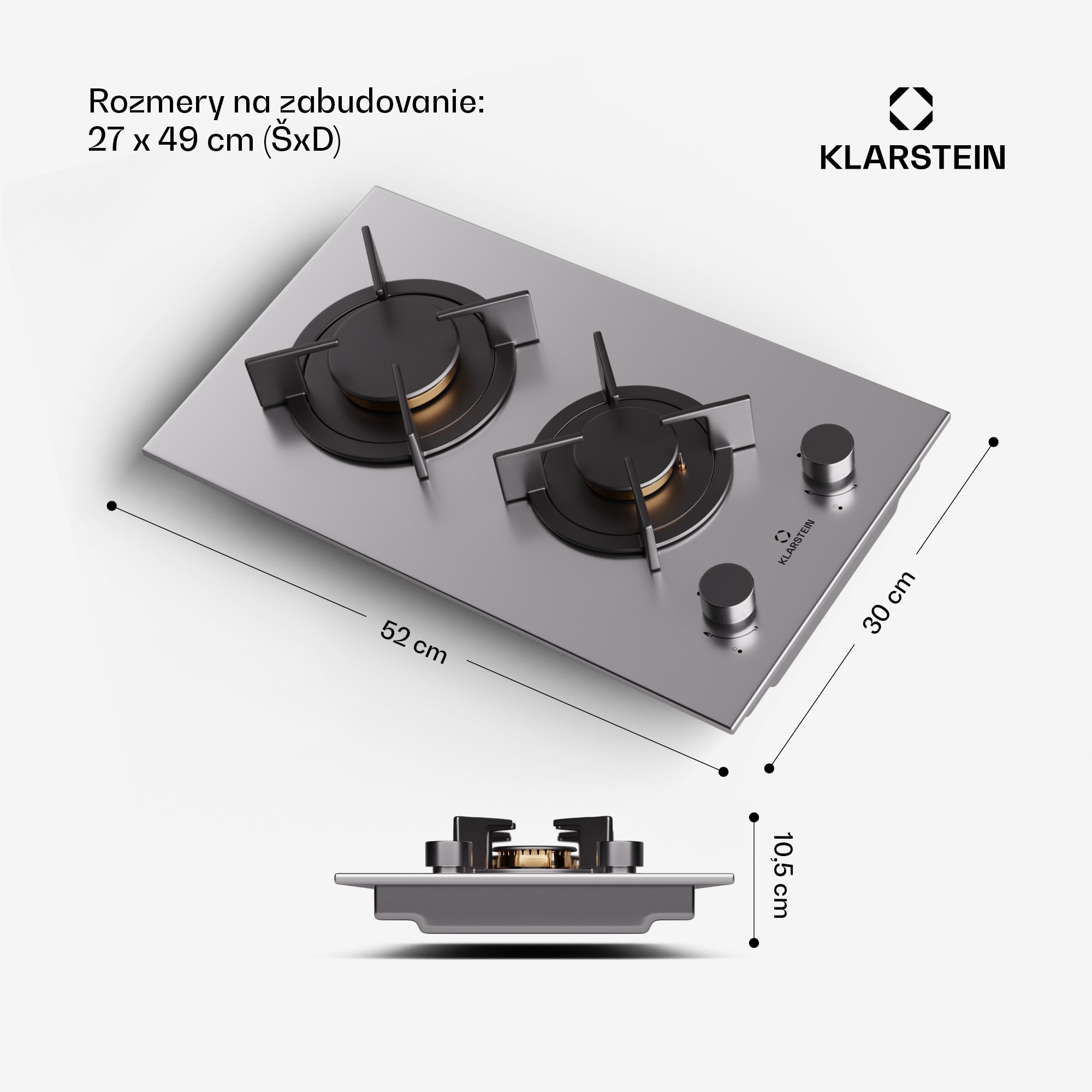 Klarstein Goldflame, plynová varná doska, 2 mosadzné horáky, nehrdzavejúca oceľ – Obrázok 5