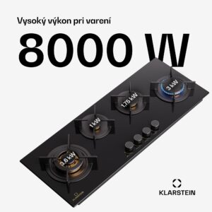 Klarstein Goldflame 4 Slim, plynová varná doska, 4 horáky, sebestačná, zemný plyn/propán, nehrdzavejúca oceľ