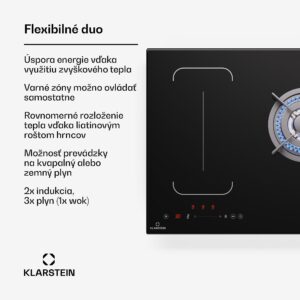 Klarstein MultiChef 5 Wok, indukčná a plynová varná doska, 5 varných zón, 3 plynové horáky, 2 indukčné varné dosky, FlexZone