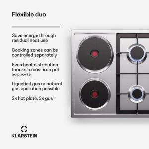 Klarstein MultiChef 4 Hot Plate, elektrická a plynová varná doska, 4 varné zóny, 2 horáky, 2 elektrické platne