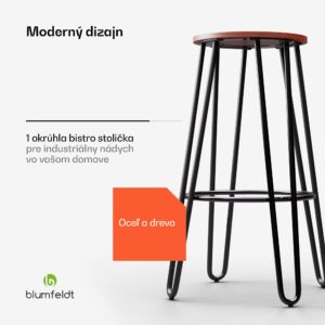 Blumfeldt Bistro stolička Hamilton 1 ks. Drevený oceľový rám Ø 33 cm