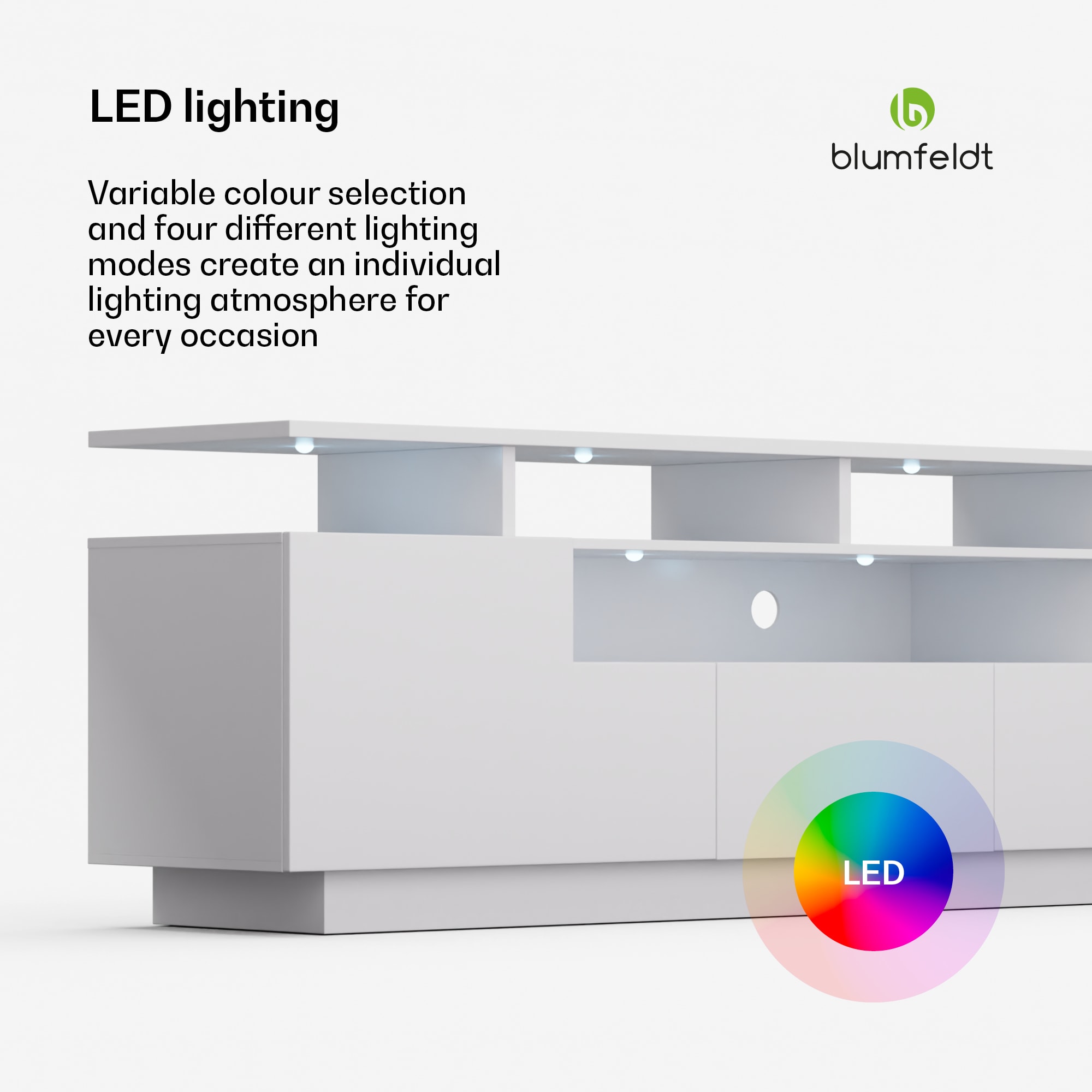Blumfeldt Perth Lowboard, TV skrinka, 150 x 35 x 50 cm, LED – Obrázok 2