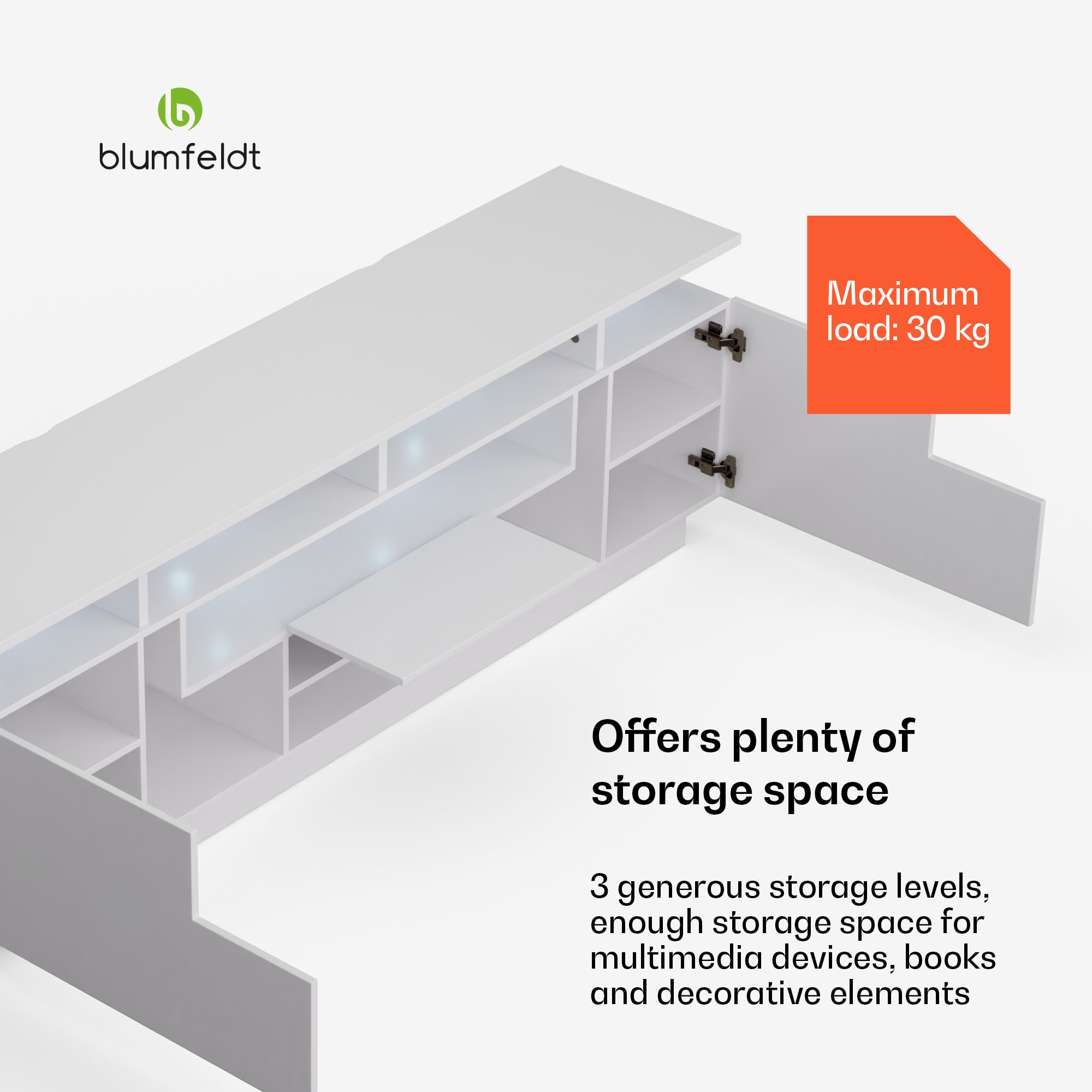 Blumfeldt Perth Lowboard, TV skrinka, 150 x 35 x 50 cm, LED – Obrázok 3