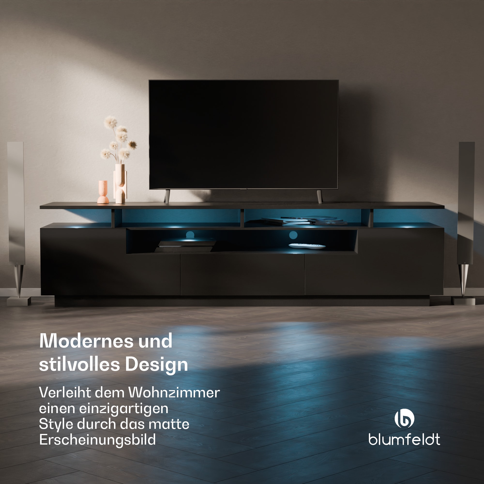 Blumfeldt Perth Lowboard TV skrinka, 195 x 44 x 50 cm, LED