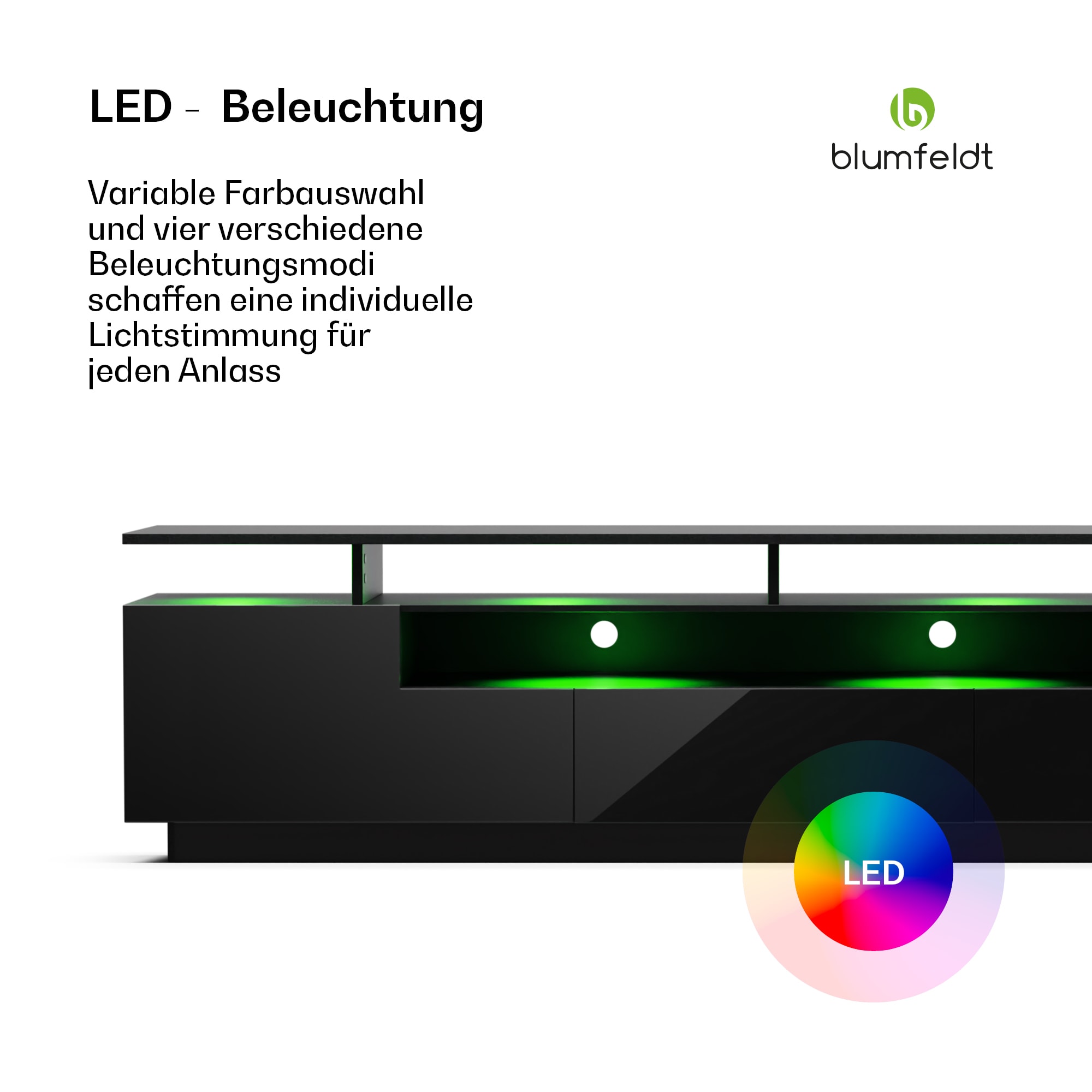 Blumfeldt Perth Lowboard TV skrinka, 195 x 44 x 50 cm, LED – Obrázok 2