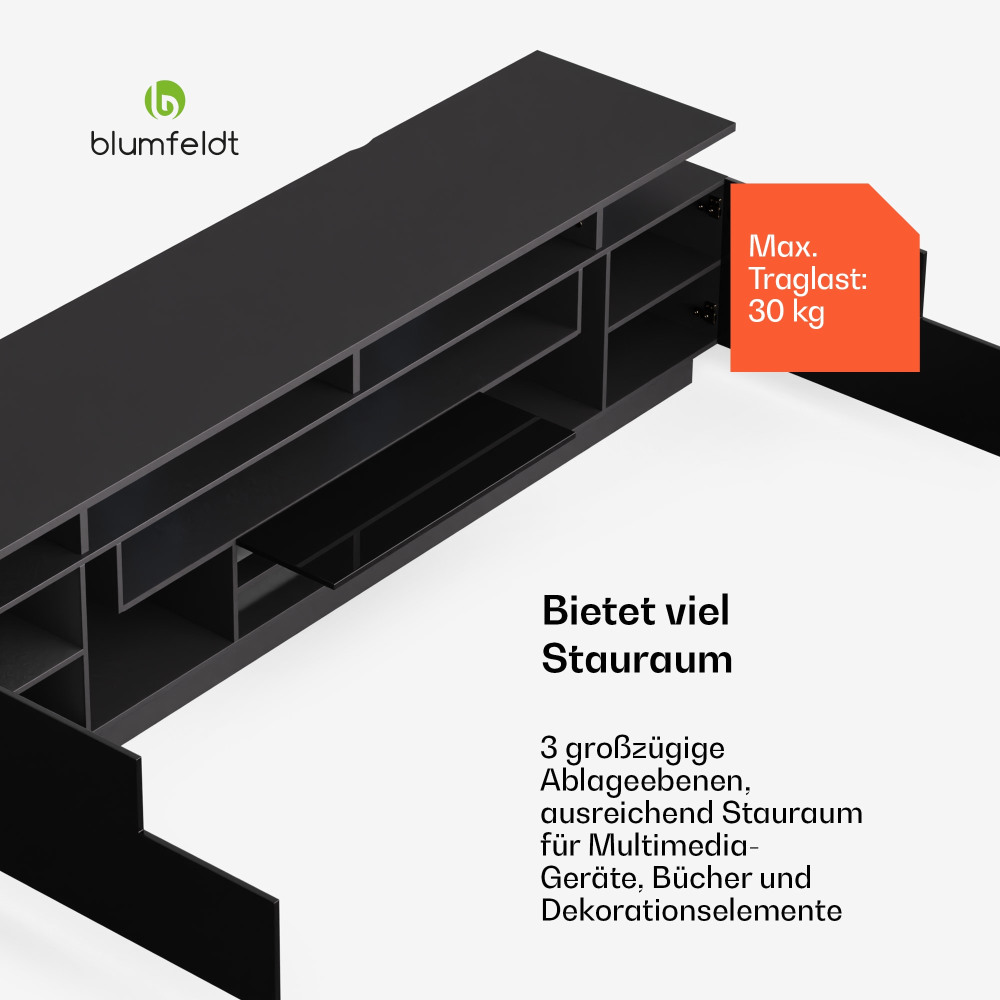 Blumfeldt Perth Lowboard TV skrinka, 195 x 44 x 50 cm, LED – Obrázok 3