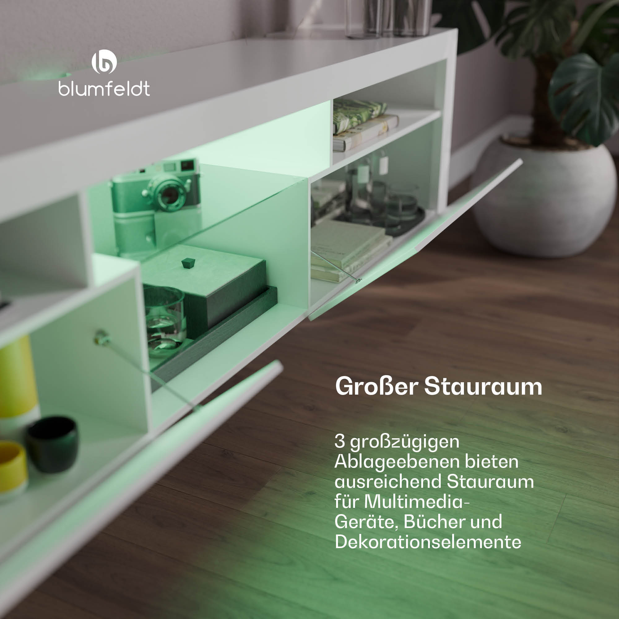 Blumfeldt Elgin, TV skrinka, 150 x 30 x 40 cm, LED – Obrázok 3