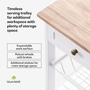 Blumfeldt Etsu, servírovací vozík, výsuvná pracovná doska, 1 zásuvka, kolieska s parkovacou brzdou, úložný priestor, jednoduché čistenie