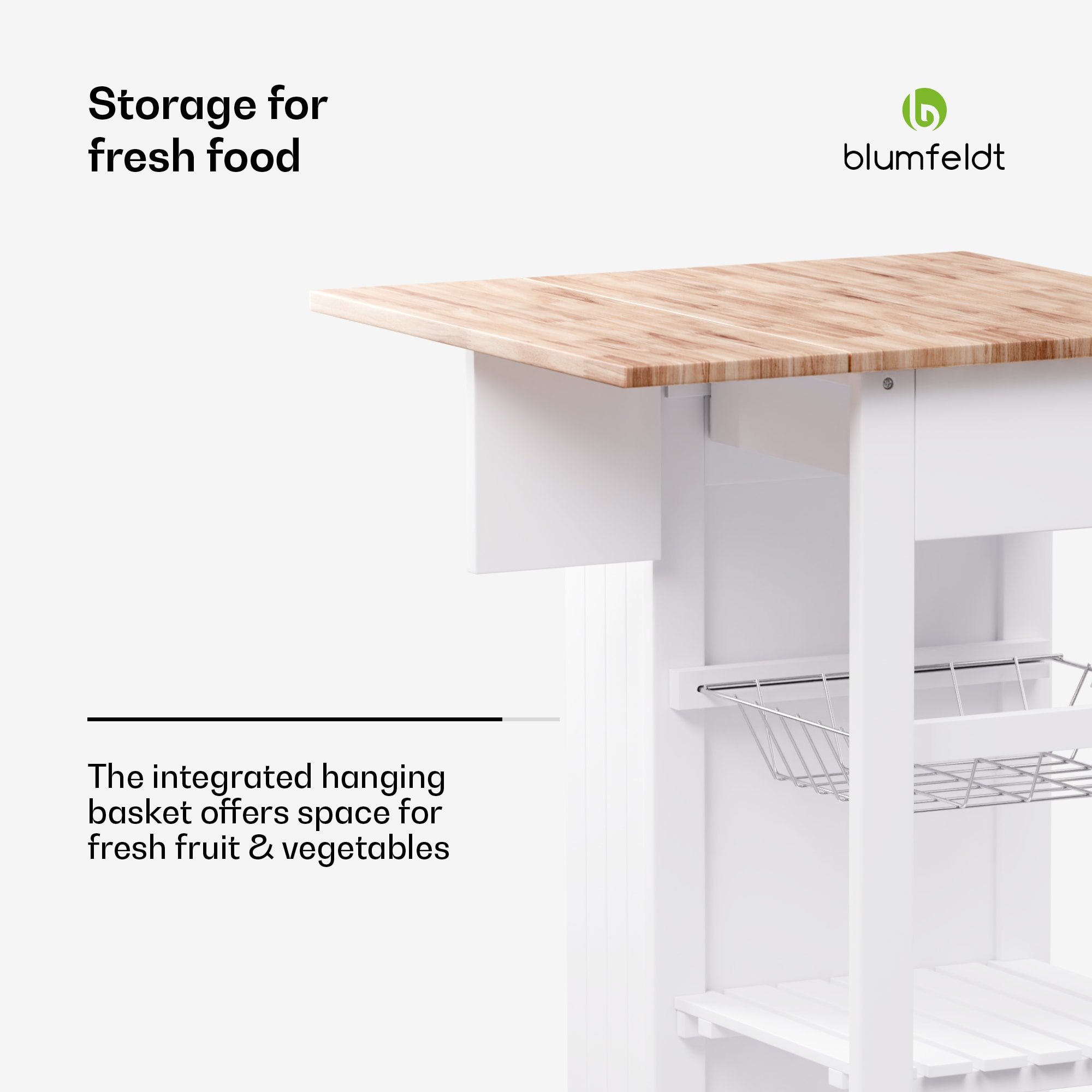 Blumfeldt Etsu, servírovací vozík, výsuvná pracovná doska, 1 zásuvka, kolieska s parkovacou brzdou, úložný priestor, jednoduché čistenie – Obrázok 4