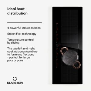 Klarstein Masterzone 90 Slim Flex, indukčná varná doska, max. 7200 W, vstavaná, 4 zóny, 2 Flex zóny, technológia ThermoBoost, Smart Flex
