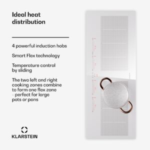 Klarstein Masterzone 90 Slim Flex, indukčná varná doska, max. 7200 W, vstavaná, 4 zóny, 2 Flex zóny, technológia ThermoBoost, Smart Flex