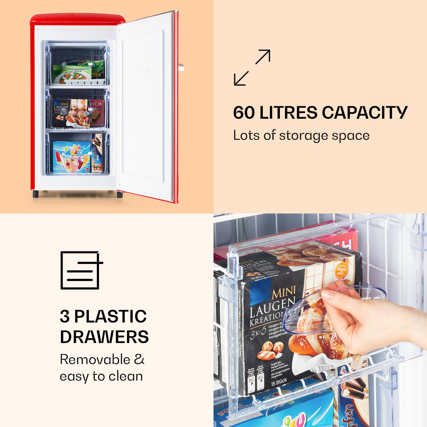 Klarstein Laika 60L, mraznička, 60 l, 3 zásuvky, teplota: -18 až 0 °C – Obrázok 3