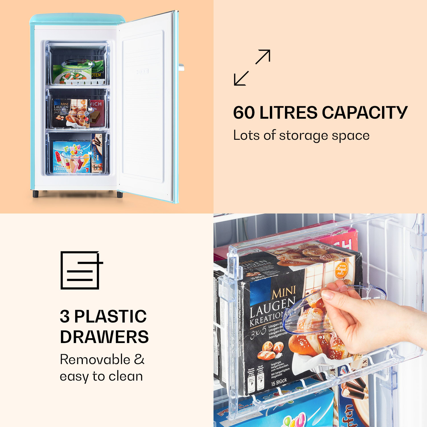 Klarstein Laika 60L, mraznička, 60 l, 3 zásuvky, teplota: -18 až 0 °C – Obrázok 3