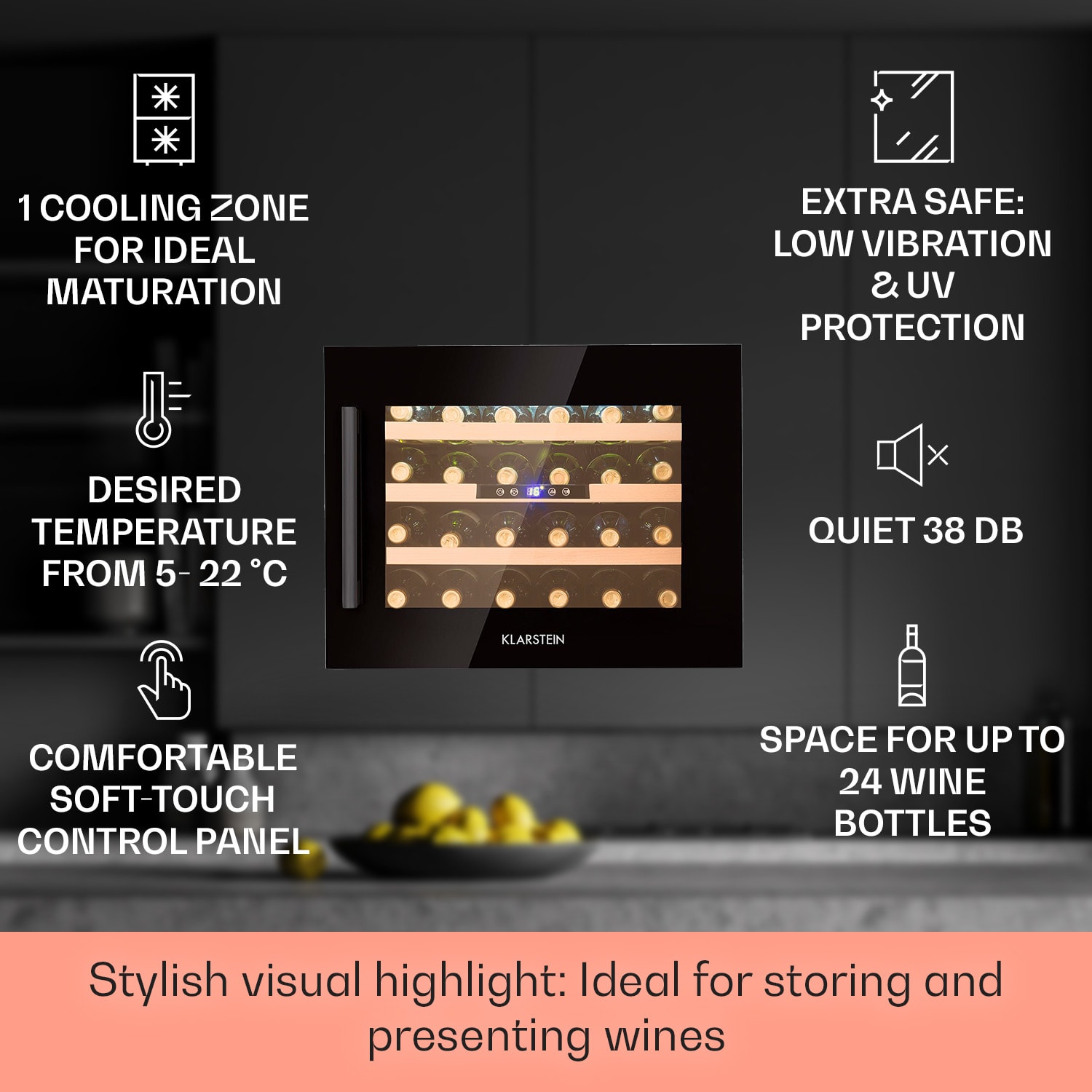 Klarstein Vinsider 24 Onyx Edition, vstavaná vinotéka, energet. trieda G