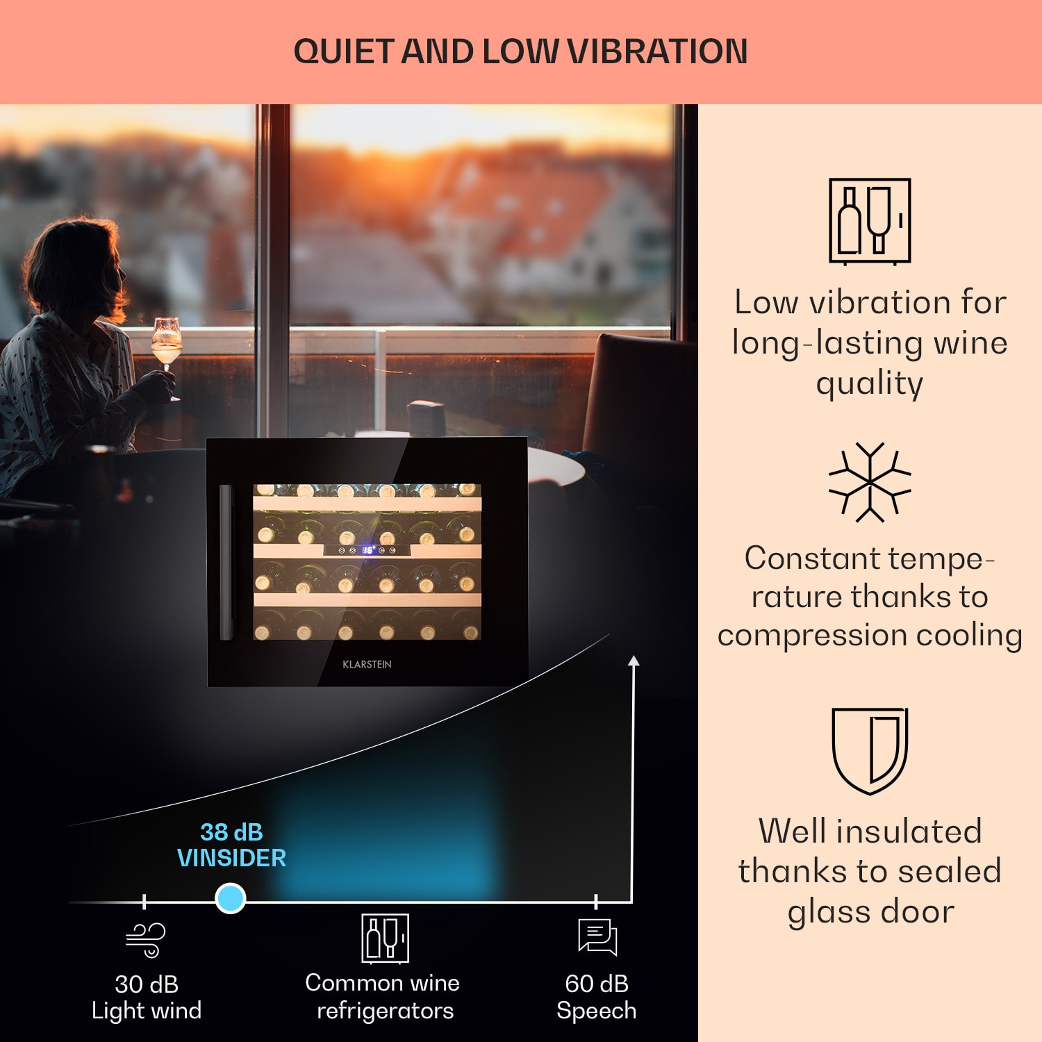 Klarstein Vinsider 24 Onyx Edition, vstavaná vinotéka, energet. trieda G – Obrázok 2