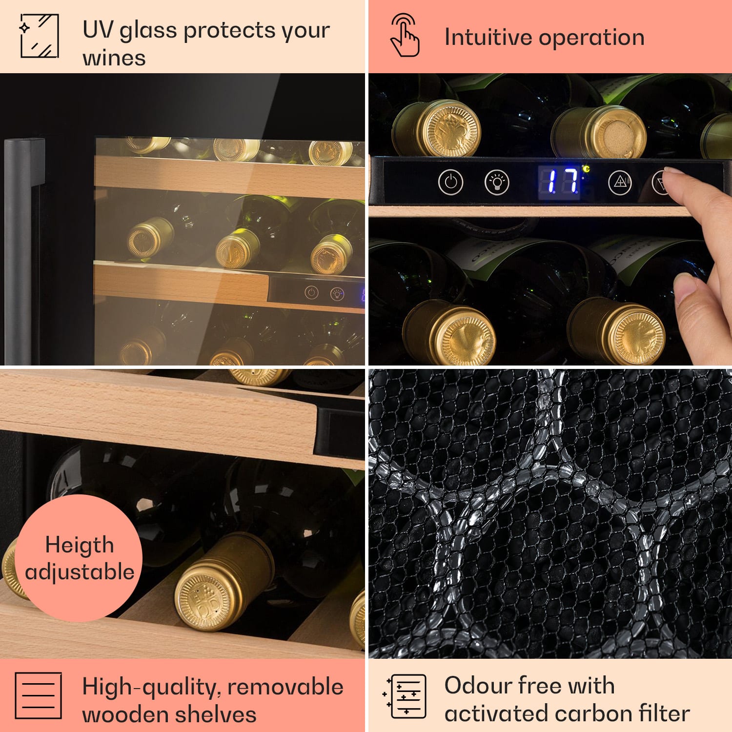 Klarstein Vinsider 24 Onyx Edition, vstavaná vinotéka, energet. trieda G – Obrázok 4