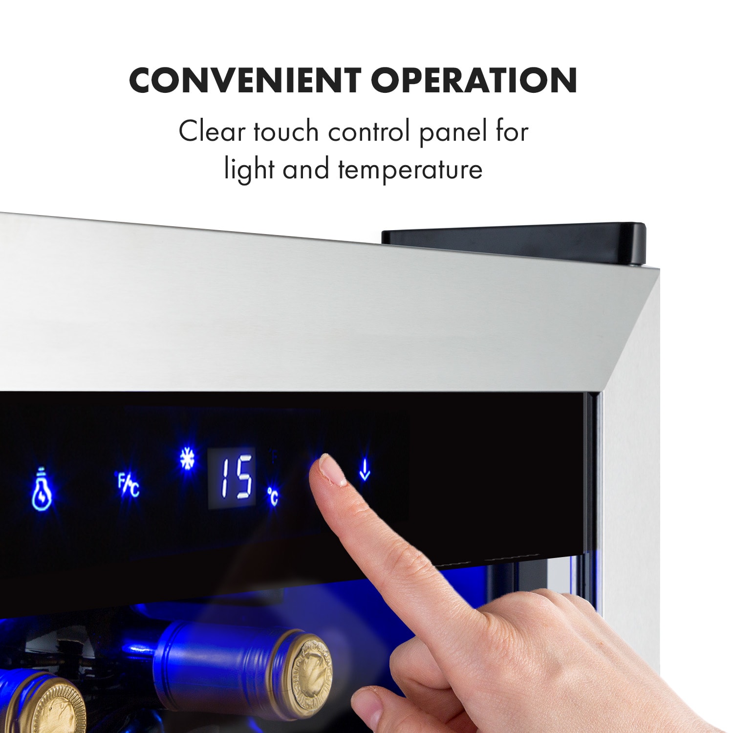 Klarstein Vinamour 48 Uno, vinotéka, 128 l, 48 fliaš, 3 police, 4–18°C, nehrdzavejúca oceľ – Obrázok 5