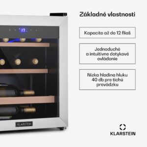 Klarstein Vinetage 12 Uno, vinotéka, 46 l, 12 fliaš, 4-18°C, 40 dB, sklo