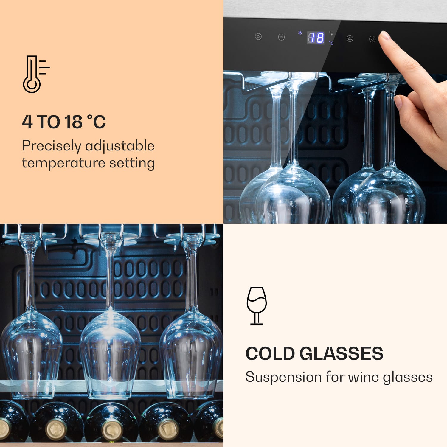 Klarstein Vinamour 46 Uno, vinotéka, 155 l, 46 fliaš, 4-18°C, 1 zóna, nehrdzavejúca oceľ – Obrázok 2