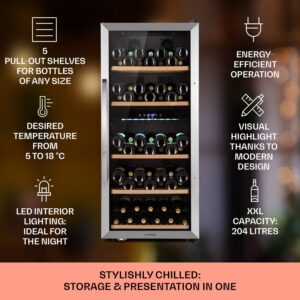 Klarstein Vinamour 66 Duo, vinotéka, 204 l, 79 fliaš, 5-18°C, 2 zóny, dotykové ovládanie