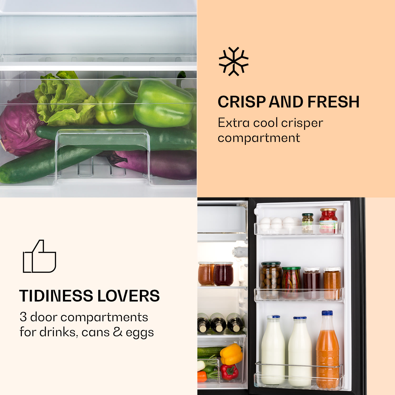 Klarstein Luminance Frost, chladnička, 91 l, energet. trieda F, priečinok na zeleninu, 2 sklenené police, čierna – Obrázok 2