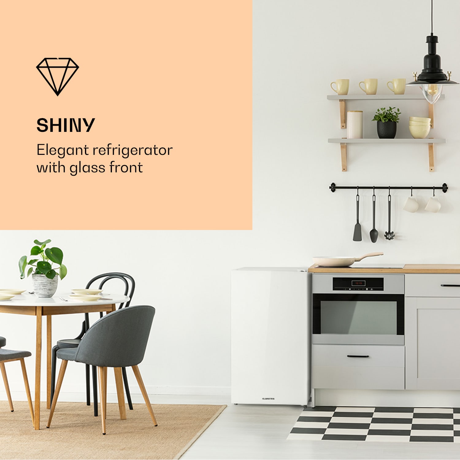 Klarstein Luminance Frost, chladnička, 91 l, energet. trieda F, priečinok na zeleninu, 2 sklenené police, biela